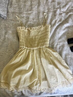 Womens Cream Lace-Trim Smocked romper sundress